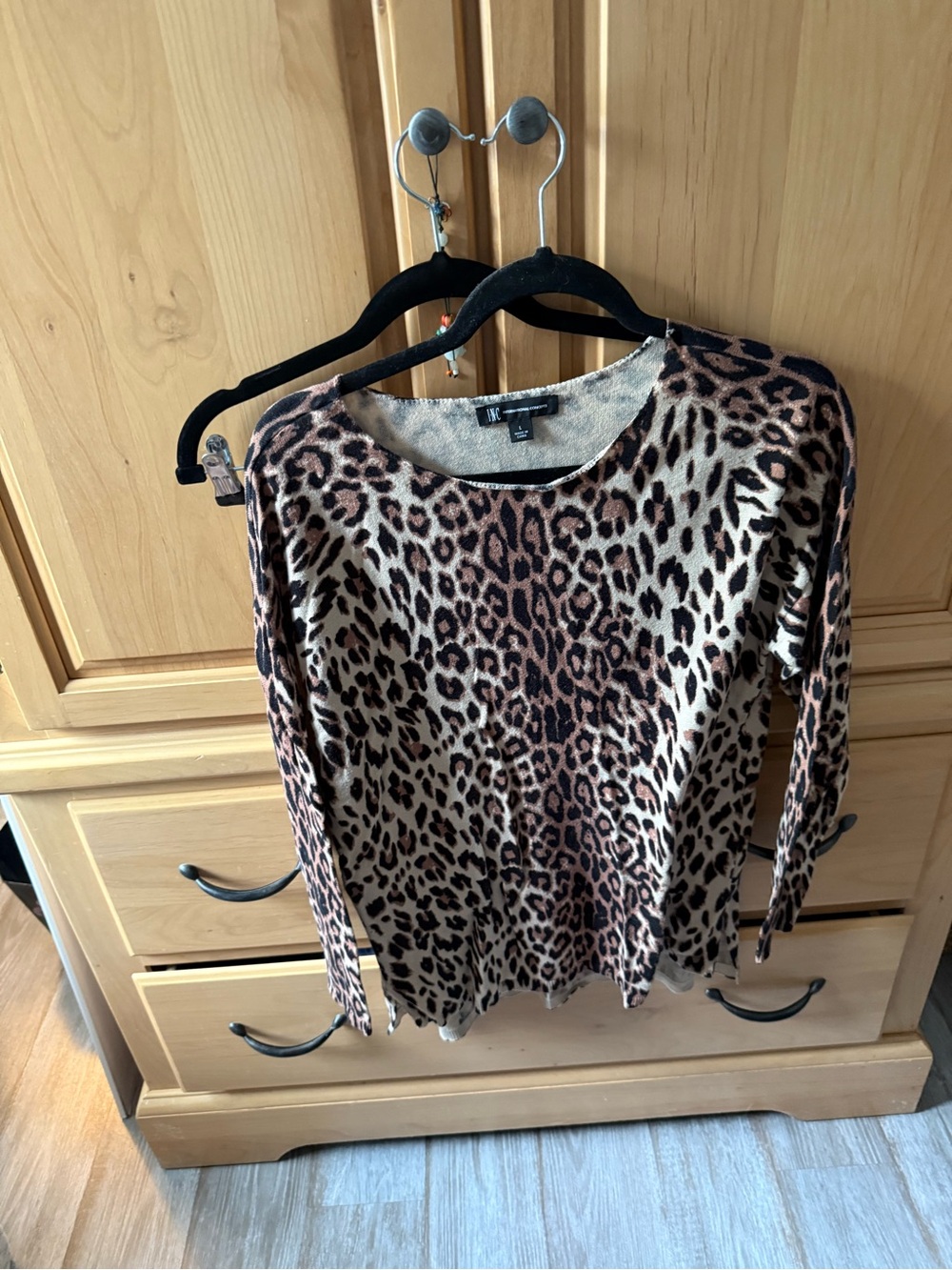 INC International Concepts Leopard Print Crew Neck Top - Brown/Black